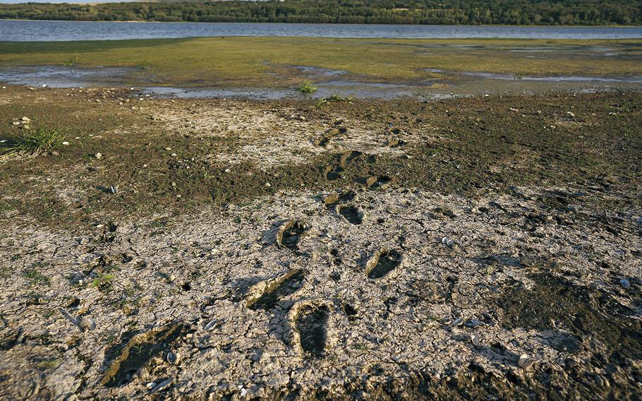 An exposed section of riverbed on the Danube near the town of Zimnicea, Romania, on Aug. 9, 2022. 