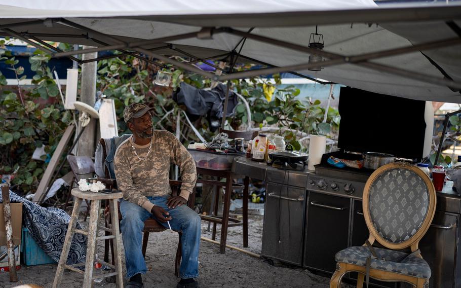 Ricky Moran is among a group of shrimpers living in tents in Fort Myers Beach and waiting to restart their lives after the hurricane devastated the industry.