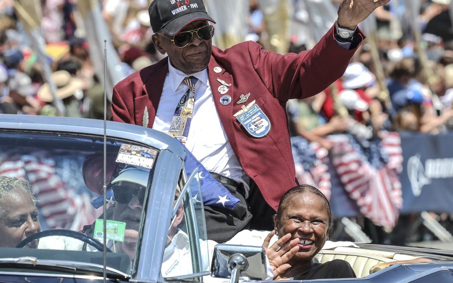 National Memorial Day Parade grand marshal Lt. Col. James H. Harvey, III rides along the parade route in Washington, D.C., May 30, 2022.