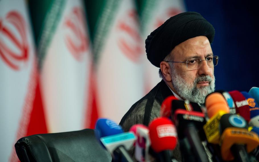 Ebrahim Raisi, Iran's president, holds his first news conference following his victory in the presidential election in Tehran, Iran, on June 21, 2021. 