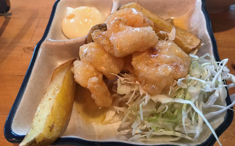 The fried shrimp with mayo was a real crowd pleaser at Adachiya.