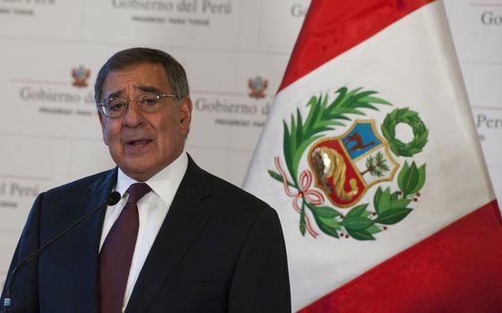 U.S. Secretary of Defense Leon E. Panetta addresses the press in Lima, Peru Oct. 6, 2012. Panetta is visiting South America on a four-day trip to strengthen defense relationships with Western Hemisphere counterparts. (Photo by Erin A. Kirk-Cuomo/Released)