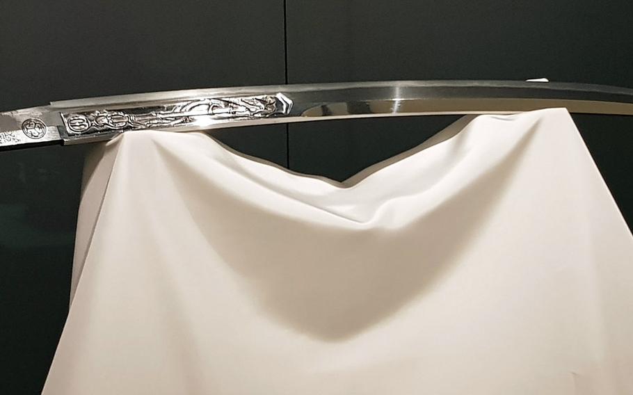 A finely crafted sword blade sits on display at the Tokyo National Museum in Ueno. 