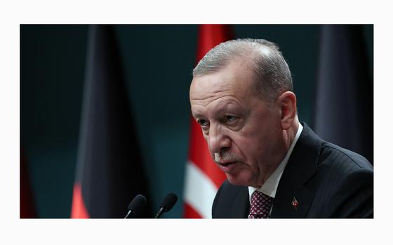 Turkish President Recep Tayyip Erdogan speaks during a press conference with German President following their meeting at the Presidential Complex in Ankara, on April 24, 2024. (Adem Altan/AFP/Getty Images/TNS)