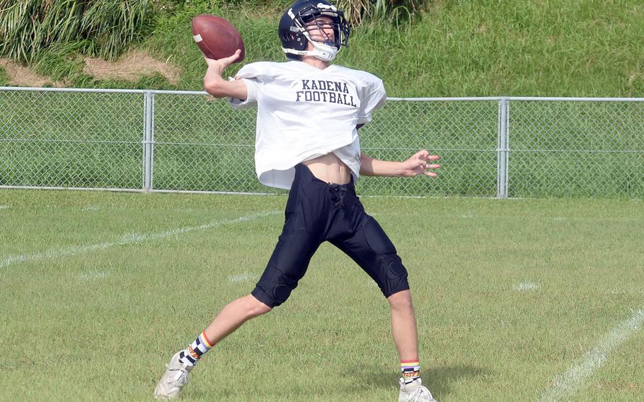 Senior Anthony Skalamera takes over at quarterback for Kadena.