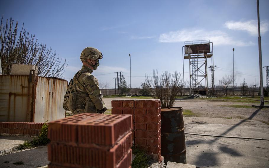 U.S. Soldiers, with Alpha Company, 1st Battalion, 6th Infantry Regiment, 2nd Armored Brigade Combat Team, 1st Armored Division, conduct area security in the Central Command (CENTCOM) area of responsibility, Feb. 13, 2021.