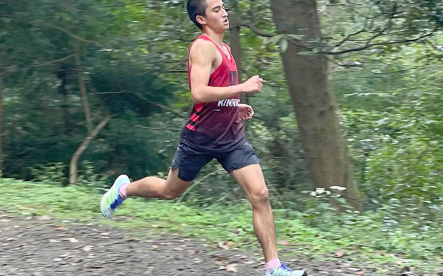 Nile C. Kinnick senior Austin Shinzato won the DODEA-Japan boys cross country title in 15 minutes, 30.13 seconds on a dreary Saturday at Tama Hills Recreation Center.