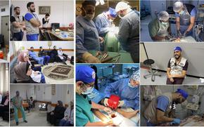 Screen grabs show medical personnel working at the European Hospital in Gaza.