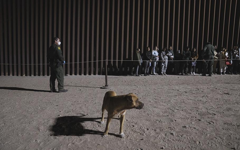 Migrants surrender to U.S. Border Patrol in Yuma, Arizona.