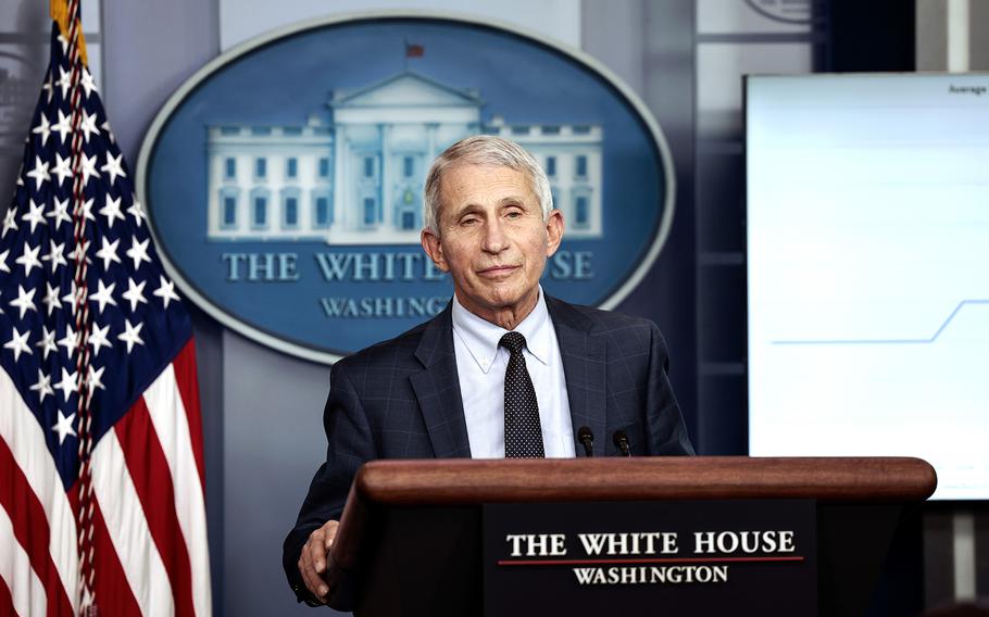 Dr. Anthony Fauci, Director of the National Institute of Allergy and Infectious Diseases and the Chief Medical Advisor to the President, delivers an update on the Omicron COVID-19 variant during the daily press briefing at the White House on Dec. 1, 2021, in Washington, DC. 