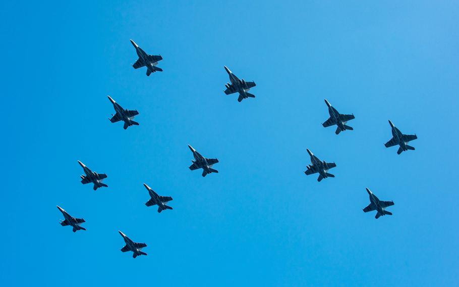 The gunslingers of VFA-105 based at Naval Air Station Oceana greeted sailors with a flyover on Tuesday, July 13, 2021.