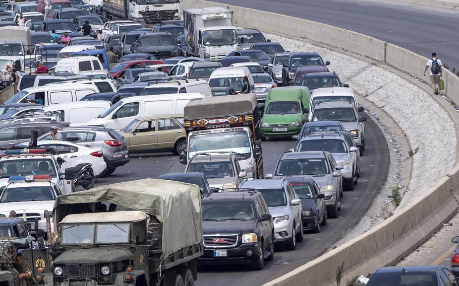 A general view of a fuel station on the main highway that links Beirut to south Lebanon on Sept. 3, 2021. Lebanon is mired in a devastating economic and financial crisis, the worst in its modern history.