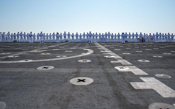 NORFOLK, Va. – Sailors assigned to the Mercy-class hospital ship USNS Comfort (T-AH 20) man the rails during Comfort’s homecoming to Naval Station Norfolk after completing Continuing Promise 2025 (CP25) Aug. 17, 2025. CP25 is the 16th iteration of the U.S. 4th Fleet/U.S. Naval Forces Southern Command-led mission since 2007, which aims to foster goodwill, strengthen existing partnerships with partner nations, and form new partnerships between host nations, non-federal entities, and international organizations. (U.S. Navy photo by Mass Communication Specialist 2nd Class Deven Fernandez)