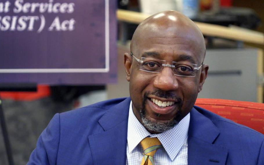 U.S. Sen. Raphael Warnock talks about his new mental health legislation proposal, named the Advancing Student Services in Schools Today (ASSIST) Act, Tuesday, Feb. 22, 2022, during a visit to Dorothy Height Elementary School in Columbus, Ga. Warnock is pushing a slate of legislation to make quality housing more affordable for military service members.