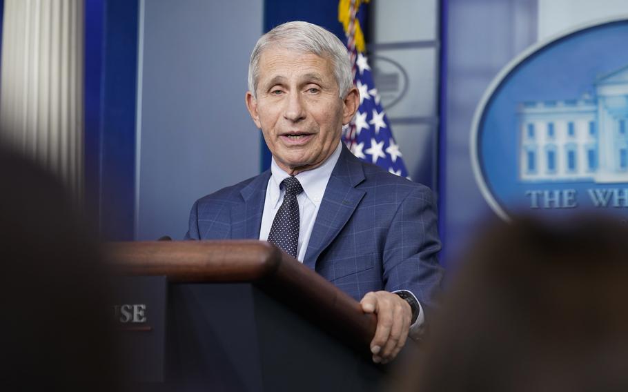 FILE - Dr. Anthony Fauci, director of the National Institute of Allergy and Infectious Diseases, speaks during the daily briefing at the White House in Washington, Dec. 1, 2021. (AP Photo/Susan Walsh, File)