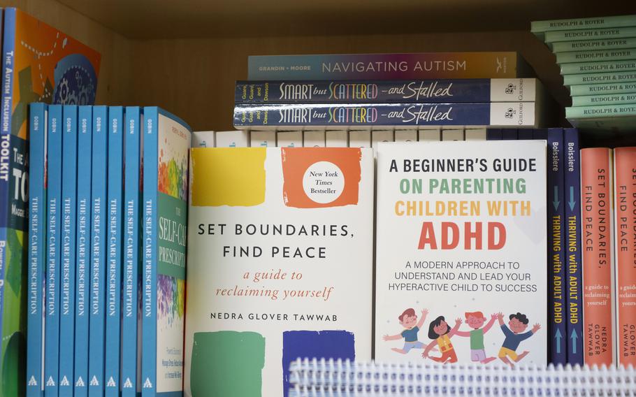 Books on a bookshelf.