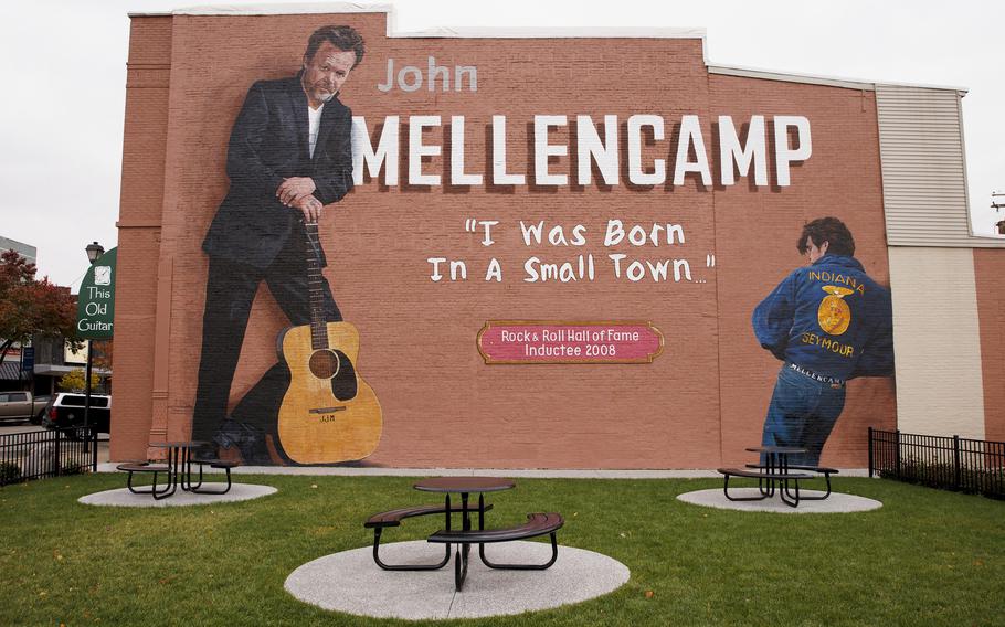 A mural dedicated to musician John Mellencamp adorns the side of a music store in Seymour, Ind. Mellencamp was born in Seymour and owns an estate in the Bloomington area. 