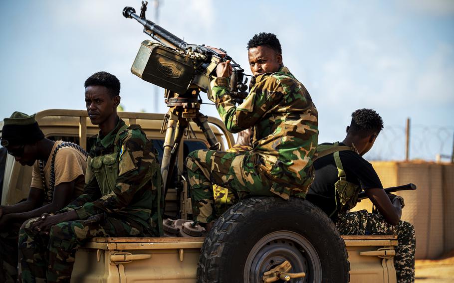 U.S. forces practice convoy training with the Danab Brigade and the Kenya Defense Force in Somalia in May 2021. U.S. Africa Command carried out an airstrike July 20, 2021, against al-Shabab militants who were attacking members of the Danab force.