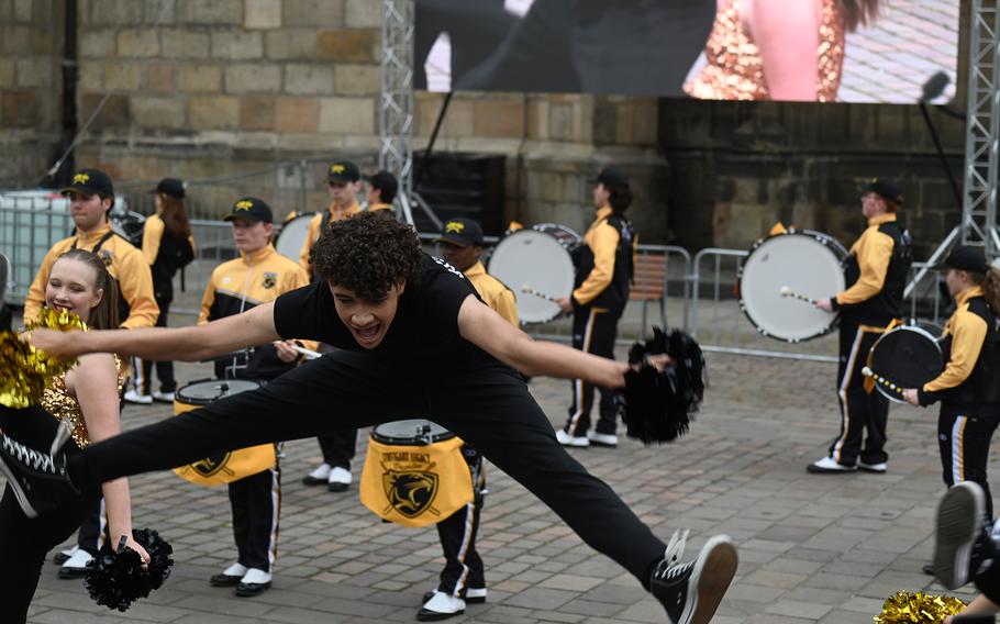 Members of the Stuttgart Legacy Drumline and dance team perform during Liberation Festival Pilsen's opening ceremony on Friday, May 3, 2024.