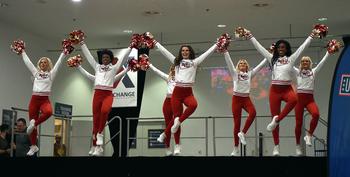 Kansas City Chiefs cheerleaders perform Nov. 2, 2023, at Ramstein Air Base, Germany. Kansas City plays the Miami Dolphins on Nov. 5 at Deutsche Bank Park in Frankfurt.