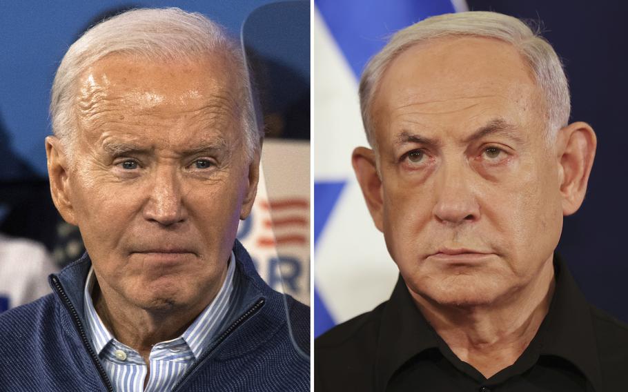 President Joe Biden, left, spoke with Israel Prime Minister Benjamin Netanyahu on May 6, 2024.