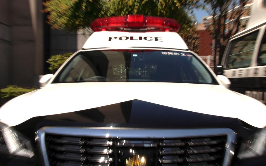 A police cruiser from Kanagawa prefecture, Japan, is seen in May 2020. 