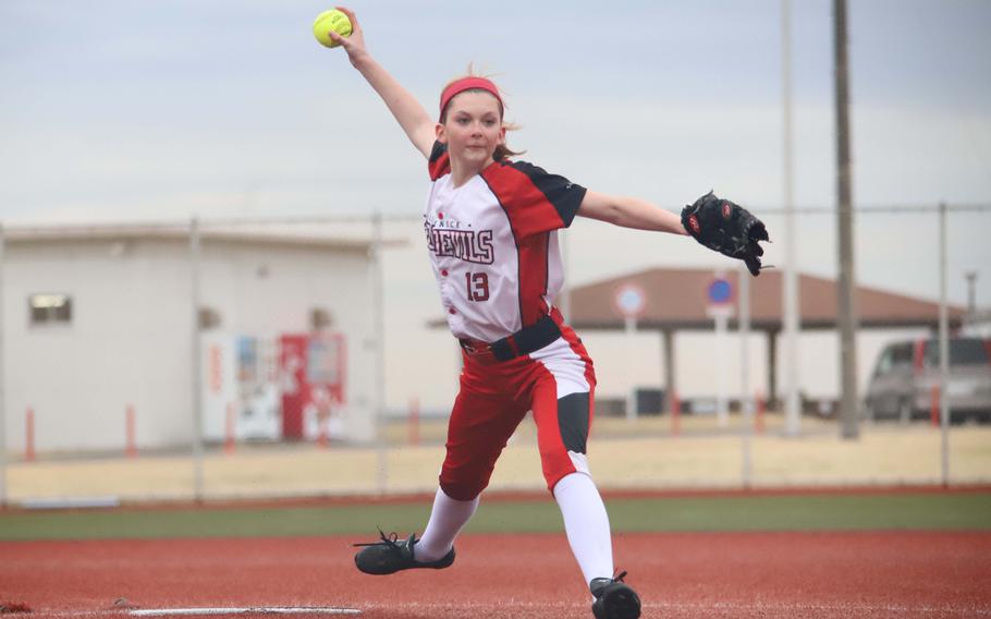 Lily Lucas gets set to deliver a pitch.