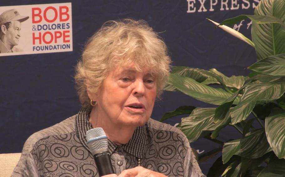 This screengrab from video shows Linda Hope, the daughter of famed comedian Bob Hope, talking about the time her dad had an incident with a gun from World War II.