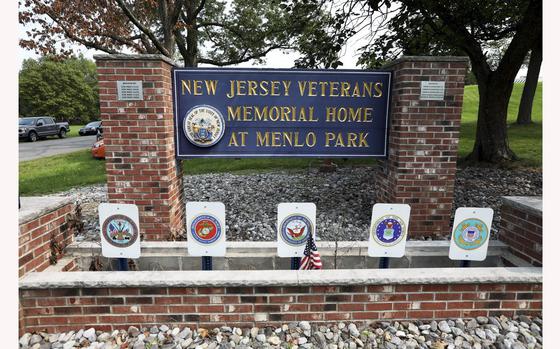 An entrance sign is seen at the state run Menlo Park nursing home for veterans in Edison, N.J. Sept. 16, 2020.