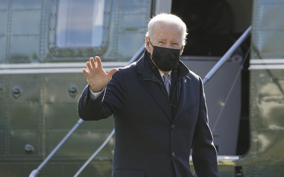 President Joe Biden walks to the Oval Office of the White House after stepping off Marine One, Monday, Jan. 10, 2022, in Washington. Biden is returning to Washington after spending the weekend at Camp David.