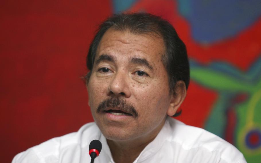 Daniel Ortega talks during a meeting in Nicaragua in 2007.