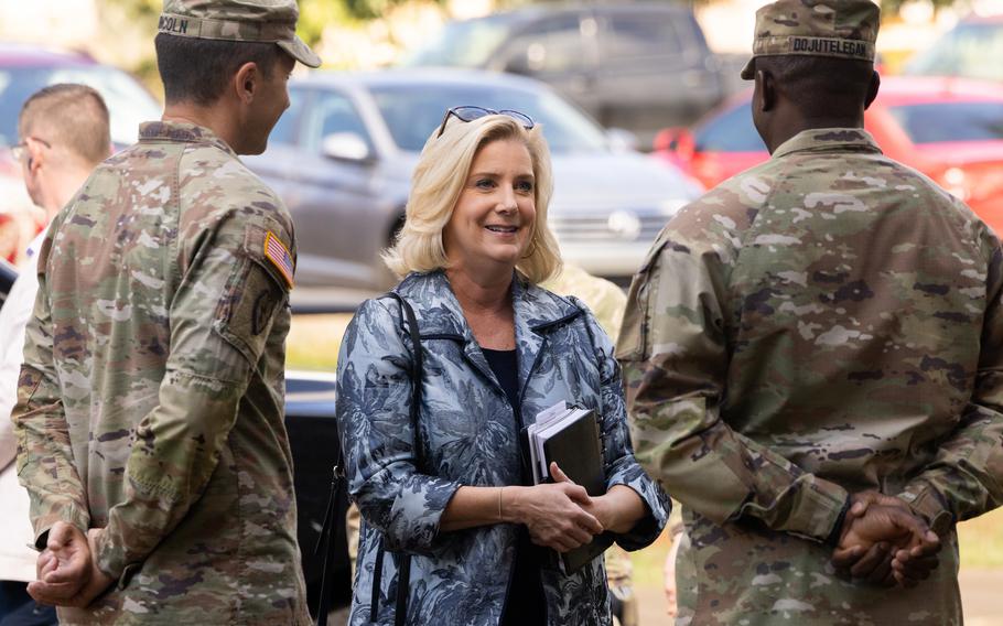 Army Secretary Christine Wormuth is pictured at Schofield Barracks, Hawaii, in January 2023. Wormuth issued orders Tuesday, Aug. 29, 2023, adopting a new policy in the 2021 Brandon Act, which sought to allow service members to confidentially and quickly request a mental health evaluation to stem military suicides. 