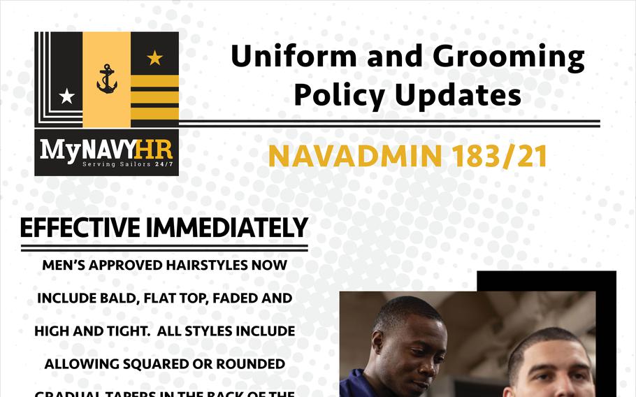 The Navy has officially sanctioned flat-tops, faded and bald hairstyles in addition to the traditional “high and tight” look for male sailors.