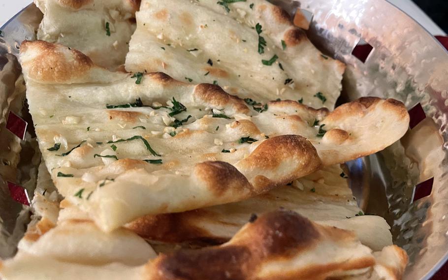 The garlic naan at Restaurant Vaishnavi, an Indian restaurant in Homburg, Germany.