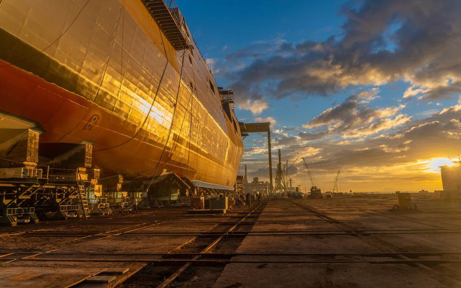 U.S. Navy Secretary Carlos Del Toro visited Ingalls Shipyard in Pascagoula, Miss., Wednesday.