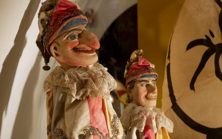Two fool’s scepters from 1884 are topped with Kaspers, a German jester. They are among the items on display at the Mainz Fastnachtsmuseum. The museum in downtown Mainz, Germany, traces the city’s carnival tradition from its 19th-century beginnings to the present.