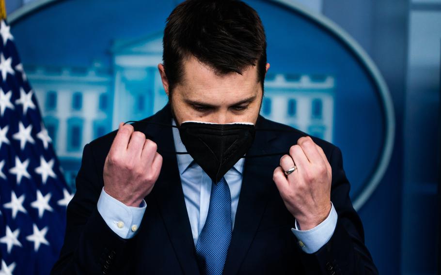 National Economic Council Director Brian Deese gives a media briefing at the White House on Dec. 9, 2021. 