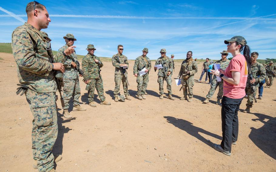 Members of the U.S. Army’s Consumer Research Team ask for feedback from Marines at Camp Pendleton, Calif., about new enhancement packs to their Meal, Ready to Eat field rations, in an undated photo.