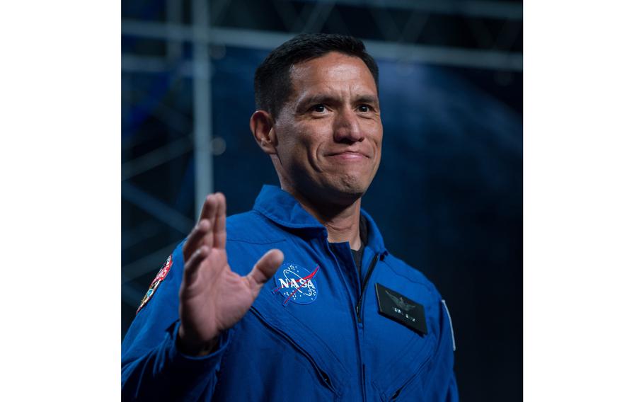 NASA astronaut candidate Francisco Rubio waves as he is introduced as one of 12 new astronaut candidates, Wednesday, June 7, 2017, during an event at NASA’s Johnson Space Center in Houston, Texas.