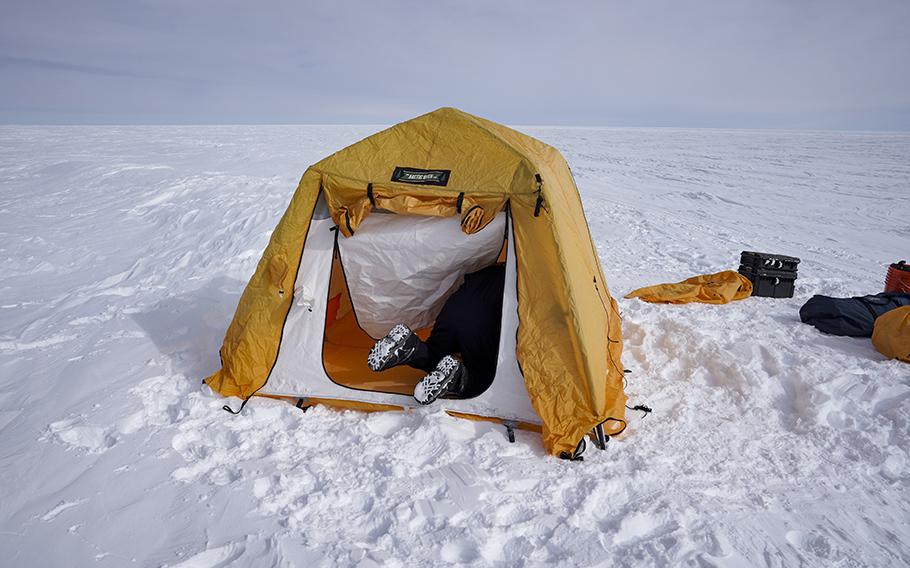 Joerg Schaefer organizes supplies. 