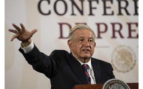 Mexican President Andres Manuel Lopez Obrador gives his regularly scheduled morning press conference at the National Palace in Mexico City, on April 16, 2024. 