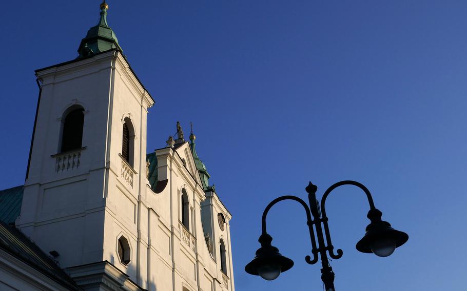 The St. Cross Church in downtown Rzeszow, Poland was built in the middle of the 17th century. It was part of a Piarist convent. 