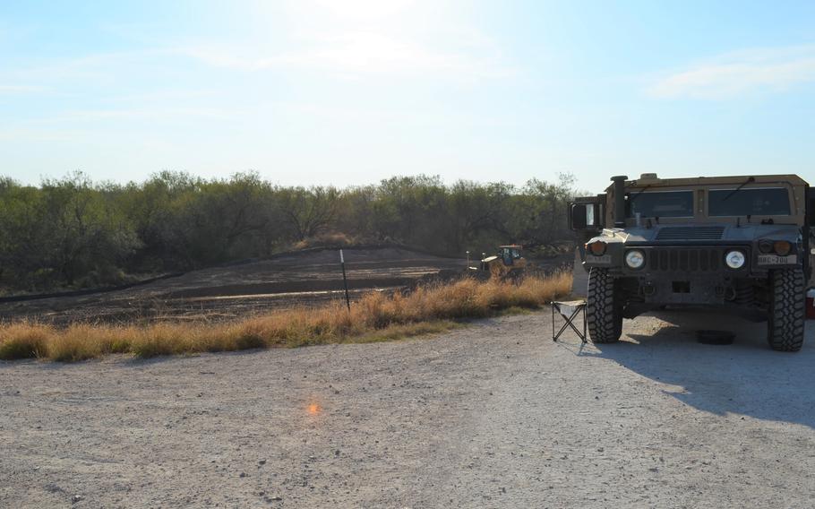 Since November, Texas National Guard troops have maintained an observation post on federal land that connects to the National Butterfly Center in Mission, Texas, where border wall construction remains ongoing, as seen on Jan. 19, 2022. 
