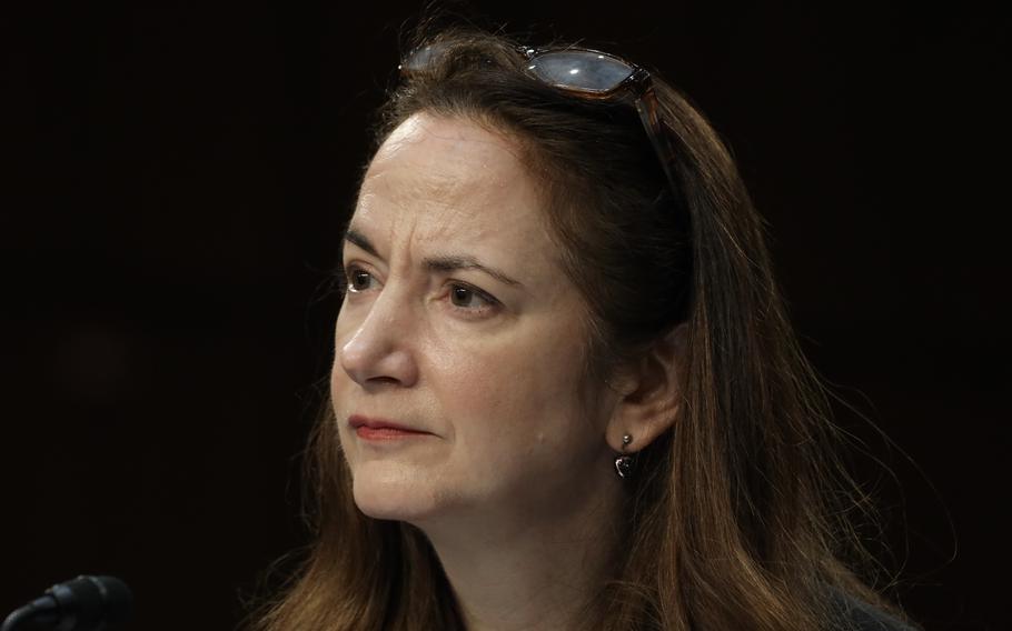 National Intelligence Director Avril Haines listens to opening statements Thursday, May 2, 2024, on Capitol Hill during a Senate Armed Services Committee hearing on worldwide threats.