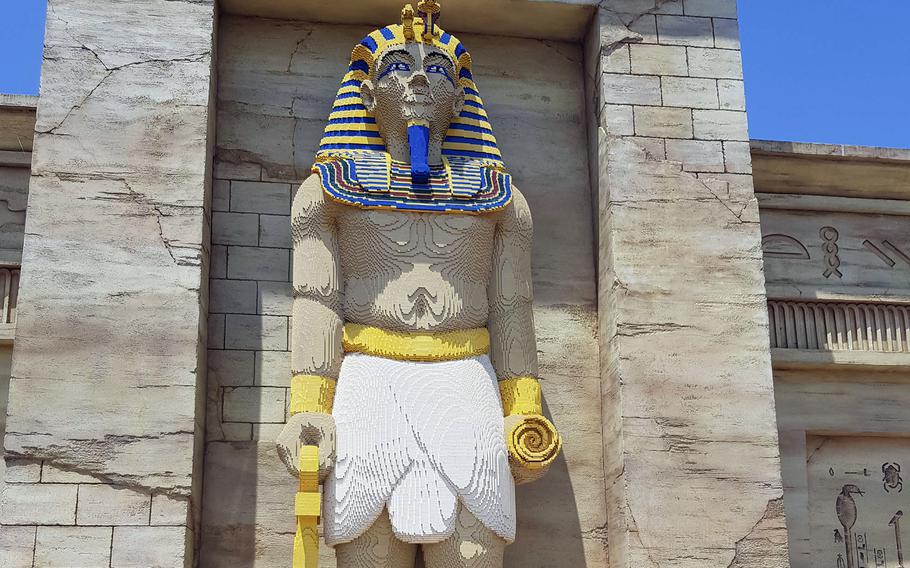 A Lego statue of Egyptian pharoah Tutankhamun stands in the Adventure area of the Legoland Japan Resort theme park in Nagoya. 