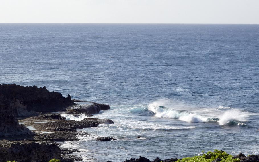 Waves approach Cape Zanpa, Okinawa, Oct. 28, 2022.