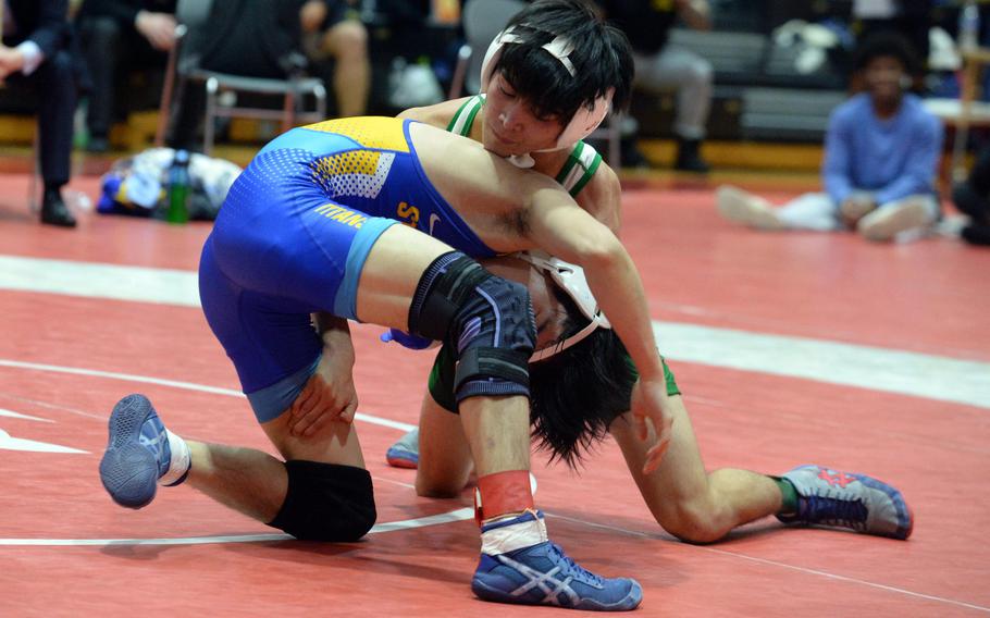 Kubasaki’s Noah Starr was one of four Dragons to win Far East weight-class titles and helped lead Kubasaki to its record 29th Far East Division I team title.