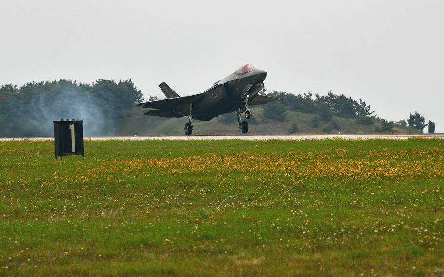 An F-35A from Eielson Air Force Base, Alaska, arrives in South Korea for exercises alongside South Korean aircraft July 5, 2020.