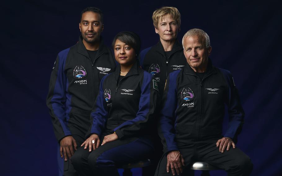 This photo provided by Axiom Space in 2023 shows astronauts, from left, Ali al-Qarni, Rayyanah Barnawi, Peggy Whitson and John Shoffner.