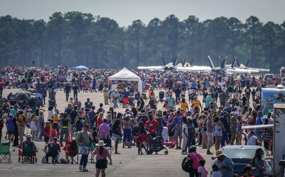 Visitors pack the grounds at the Beyond the Horizon Air and Space Show at Maxwell Air Force Base, Ala.